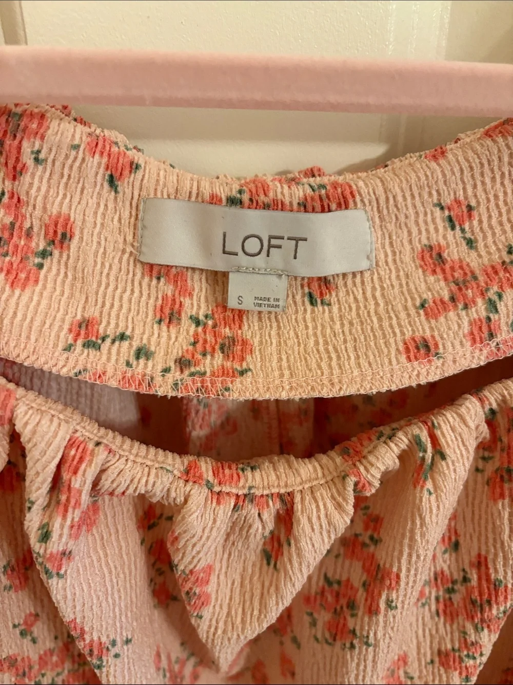 LOFT Blush Pink Floral Square-Neck Puff Sleeve Top